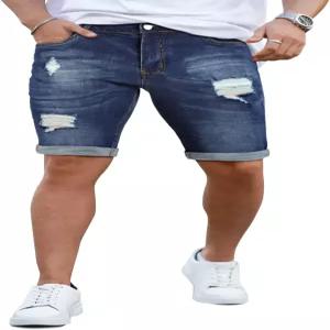 징토 남성 데님 반바지 찢어진 스키니 스트레치 진