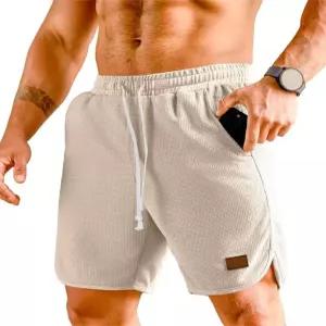 JMIERR 남성 운동 반바지 캐주얼 탄력 허리 드로스트링 스트레치 숏 와플 비치 러닝 트레이닝 체육관 쇼트