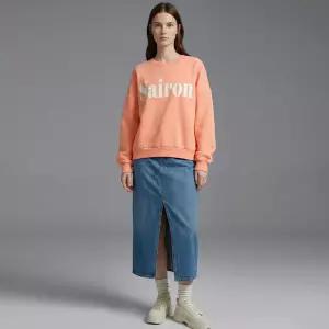 국산 라운드 양기모 레터링 맨투맨 티셔츠 MYC-WSH-21011-오렌지