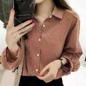 [라일리여성의류] Rly 시즌 2색 체크패턴 우먼 가오리핏드레스셔츠 탑