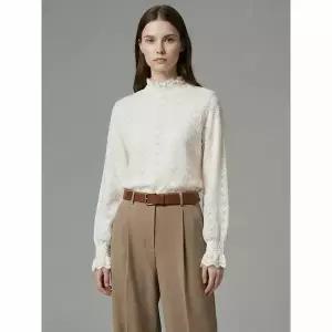 [하프클럽/샵앤]여성 반목 기모 레이스 시스루 프릴 블라우스 SIU-WBL-21013-베이지