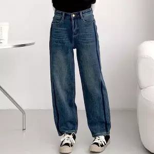 여자 겨울 한파 융기모 세미배기 백포켓 스티치 청바지