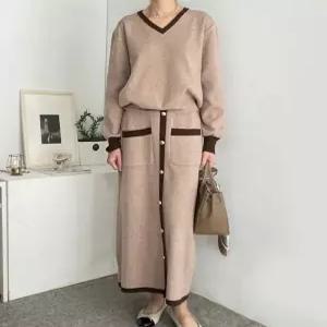 [렐라웨어]델스텐 V넥 니트 더블 포켓 투피스