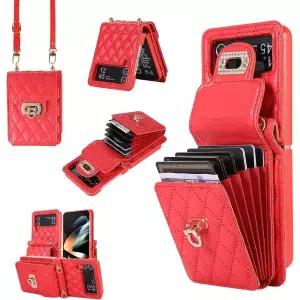 갤럭시 Z 플립 3 크로스바디 지갑 케이스 스트랩 접이식 휴대폰 삼성 3용 아코디언 케이스, 6개 카드 슬롯