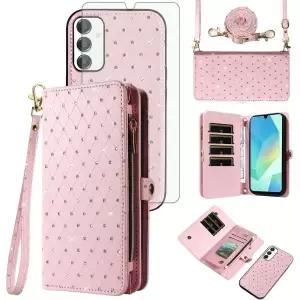 갤럭시 A16 가죽 지갑 케이스 카드 수납 남성용 삼성 5G/4G용 폰 지퍼 분리형 셀 커버 스크린 보호 필름 크