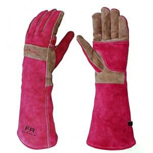 AOUCHI 여성용 가죽 원예 장갑, 마당 작업용 긴 가시 방지 정원 용접, 바베큐, 요리, 벽난로, 체인톱, 단단한 그립, 유틸리티, 내구성, 로즈 레드,