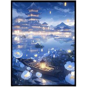 실자수 십자수 화등 호수 모던 백조 두마리 가을 30x40cm 세트 오두막 앉아있는 실크