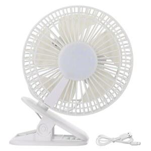 파티킬 휴대용 책상 선풍기, 6인치 캠핑용 LED 조명 3단 속도 강력한 공기 흐름 견고한 클립 텐트 캠핑, 가정 및 사무실용 조용한 USB 코드, 흰색