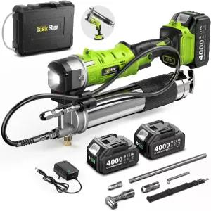 TaskStar 전기 그리스 건 키트 12000 PSI 2in1 배터리 구동 무선 2 * 4.0AH 90도 커플러 어댑터 농부 장비