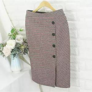 [쿨젠]ns_버튼 체크오피스SK SOK H라인스커트,정장스커트,오피스룩