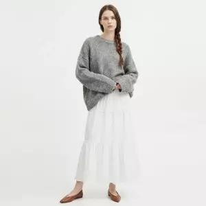 [샵앤] 여성 밴딩 레이스 포인트 캉캉 플레어 롱스커트 EGG-WSK-21026