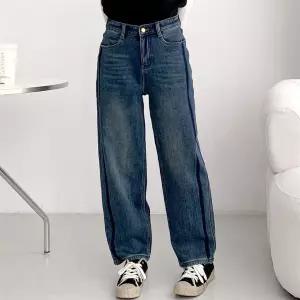 여자 겨울 한파 융기모 세미배기 백포켓 스티치 청바지