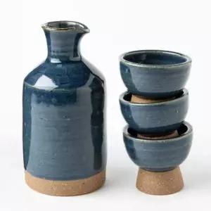 진 블루 굽잔 주병 세트 이천도자기