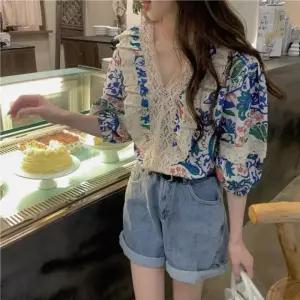 [라일리여성의류] Rly S4862 휴양지 여름 레이스 패턴 블라우스 셔