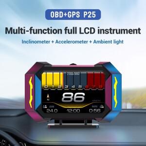 다기능 HUD OBD + GPS 헤드업 디스플레이 온보드 컴퓨터 속도 수온 연료 경사 계량기 LCD 자동차 전자 제품