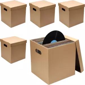 DIICCYO 5개 12인치 골판지 비닐 레코드 보관함 이중 두께 손잡이와 뚜껑이 있는 이동 상자 앨범 보관용