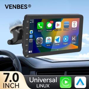 VENBES 7인치 카 라디오 카플레이&안드로이드 오토 미러링 포터블 터치 스크린 BT 5.0 지원 CVBS 카메라 GP