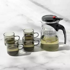 투명블랙 버튼 드롭 차포트 티컵 찻잔 다기