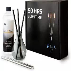 캔들왁스 리필 캔들 - 램프 오일 병 17온스 깔때기 및 금속 윅 블랙 앤 실버 2세트가 포함된 영원한 유리