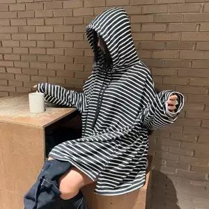 여성 면 박시 단가라 언발 후드 롱 티셔츠 미니원피스 키작녀 -WTS1019- 봄 가을