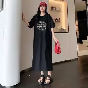 여자반팔원피스 여성 트렌디 영문 레터링 밑단 트임 오버핏 빅 원피스