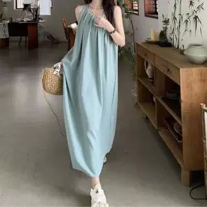 여자 셔링 코튼 민소매 롱드레스 여름 바캉스 스타일 휴양지원피스