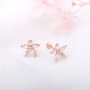 14K피어싱 14K GOLD 로즈골드 큐빅 꽃 기본 금 피어싱 로즈골드피어싱