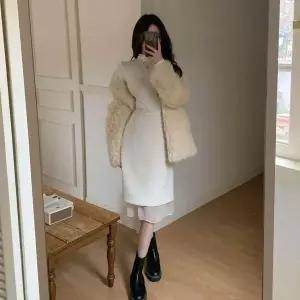 [하프클럽/]여자 시스루 레이어드 벨벳 미디 캐주얼 스커트