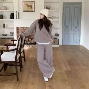 여자 루즈핏 절개 기모 후드티셔츠 와이드핏 팬츠 세트