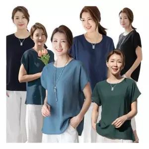 우일 여성 여름 인견 무지 반팔 가오리티셔츠 중년 엄마옷 상의