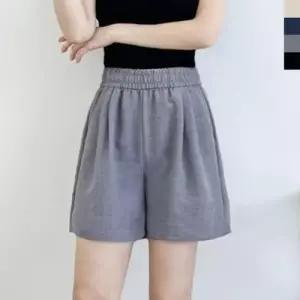 여성 린넨 핀턱 밴딩 와이드 하프 팬츠 1P 반바지 WFLQNKU