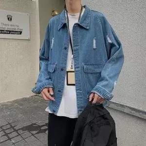 보이즈 플러스사이즈 주머니모던 스트릿한 청바지 블루진 점퍼 (WFKK178)