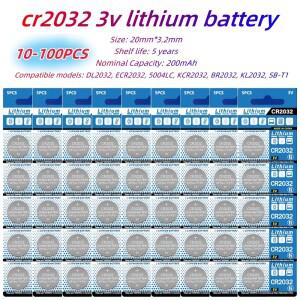 10-100PCS 200mAh CR2032 DL2032 3V 리튬 배터리 시계 장난감 계산기 자동차 키 원격 제어 버튼 코인 셀