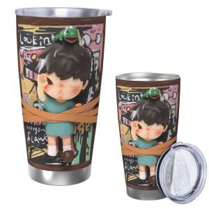 히로노 스테인리스 스틸 텀블러 진공 단열 머그 보온 보냉 컵 빨대 뚜껑 포함 20oz