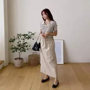 고품질 스커트 페이크 a라인스커트 허리밴딩 h라인스커 데님스커트 (WFKL1T5)