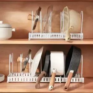 길이조절 EVC854O0 후라이팬 거치대 선반 걸이 보관 정리대 싱크대 수납 정리 냄비 그릇 접시 주방