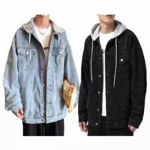 [라일리의류] Rly 후드 데님 청자켓 남자 자켓 탈부착 오버핏 가능