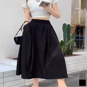 여자 A라인 롱스커트 밴딩 무지 정장 스커트