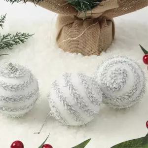 실버화이트 장식볼 3p 8cm 반짝이꽈배기 오너먼트 트리 악세사리 소품 크리스마스 액세서리 성탄절 트리볼