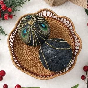 Jdt 다크블루 장식볼 2p 10cm 공작드레스트리액세서리 소품 트리볼 크리스마스 악세사리