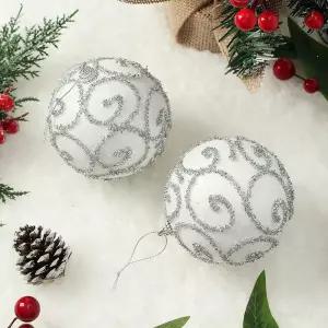 Jdt 실버화이트 장식볼 2p 10cm 반짝이윈드트리액세서리 소품 트리볼 크리스마스 악세사리