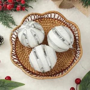 Jdt 실버화이트 장식볼 3p 8cm 구슬드레스트리액세서리 소품 트리볼 크리스마스 악세사리