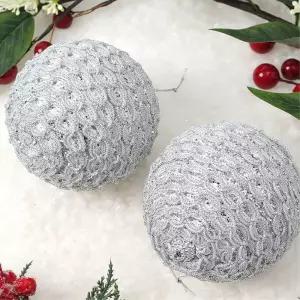 비타리토 로열실버 장식볼 2p 10cm 화이트베일트리소품 트리볼 크리스마스 악세사리 액세서리 오너먼트