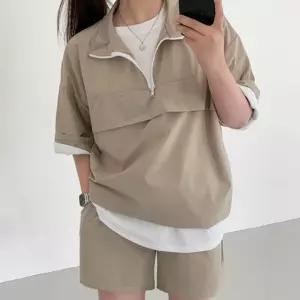 여성 아노락 반팔 반바지 트레이닝 세트 여름 데일리여자 밴딩 상하