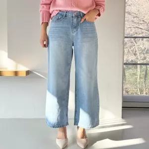 여성 스판 리오셀 크롭 일자 데님팬츠 청바지