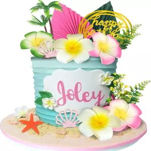 열대 하와이 해변 루아우 테마 용품을 위한 여름 꽃 케이크 토퍼 불가사리 장식 코코넛 트리 히비스커스