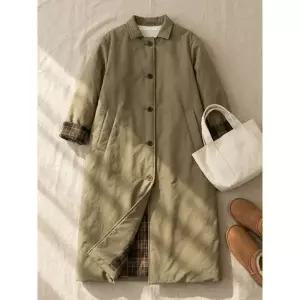 [하프클럽/넬리]체크 소매 누빔 롱 코트_NC4HC025