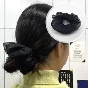 실크 쉬폰 스크런치 곱창머리끈 블랙-WFHZ0MS