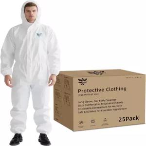 비지프론트 일회용 커버롤 해즈매트 슈트 5팩 또는 25팩 7가지 사이즈 옵션 전신 탄력 손목 및 후드가 있는