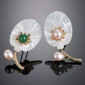 백자개 꽃잎 핑크 그린 아게이트 투웨이 브로치 펜던트